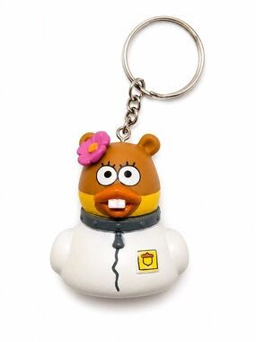 Cute Brown Bear Duck Keychain with Pink Flower